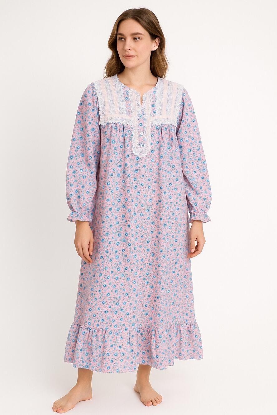 NWT Vintage exclusively for Lord & Taylor Floral Cotton Lace ribbon Nightgown M